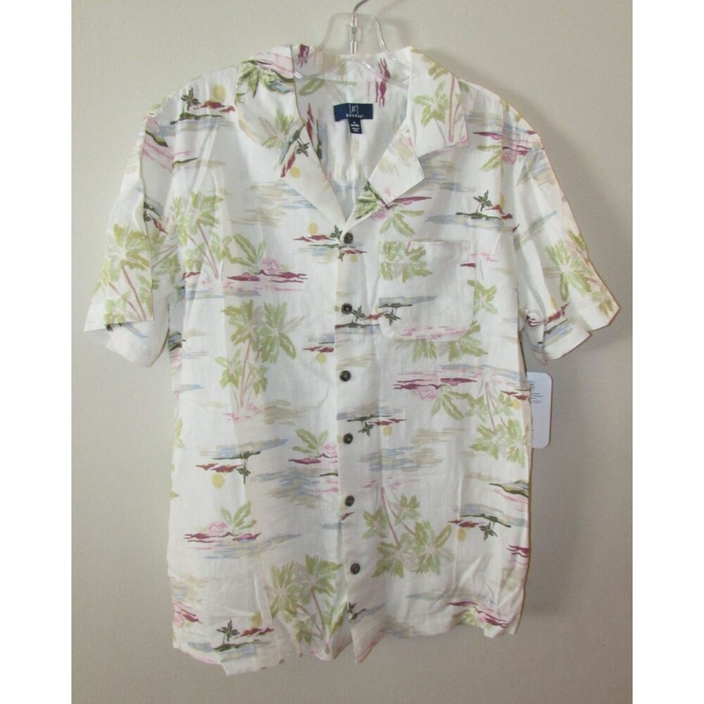 George Shirt Mens S 34-36 Floral Hawaiian Retro Short Sleeve Camp NWT Linen
